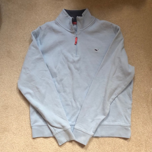 Girls Vineyard Vines 1/4 Zip Top Large 16-18 Baby Blue Pink Cotton Blend - Picture 1 of 6